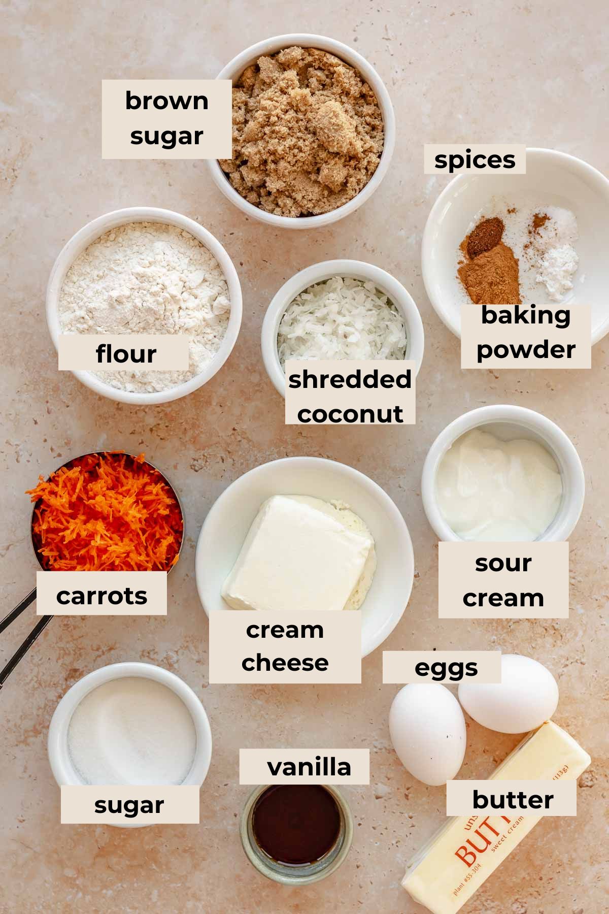 Ingredients for carrot cake blondies.