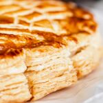 Flaky rough puff pastry layers after baking