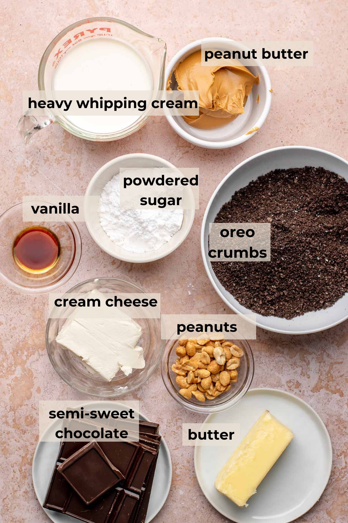 Ingredients for the chocolate peanut butter tart.