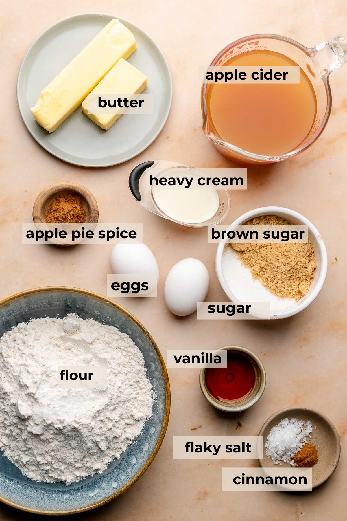 Ingredients for caramel apple cider cookies.