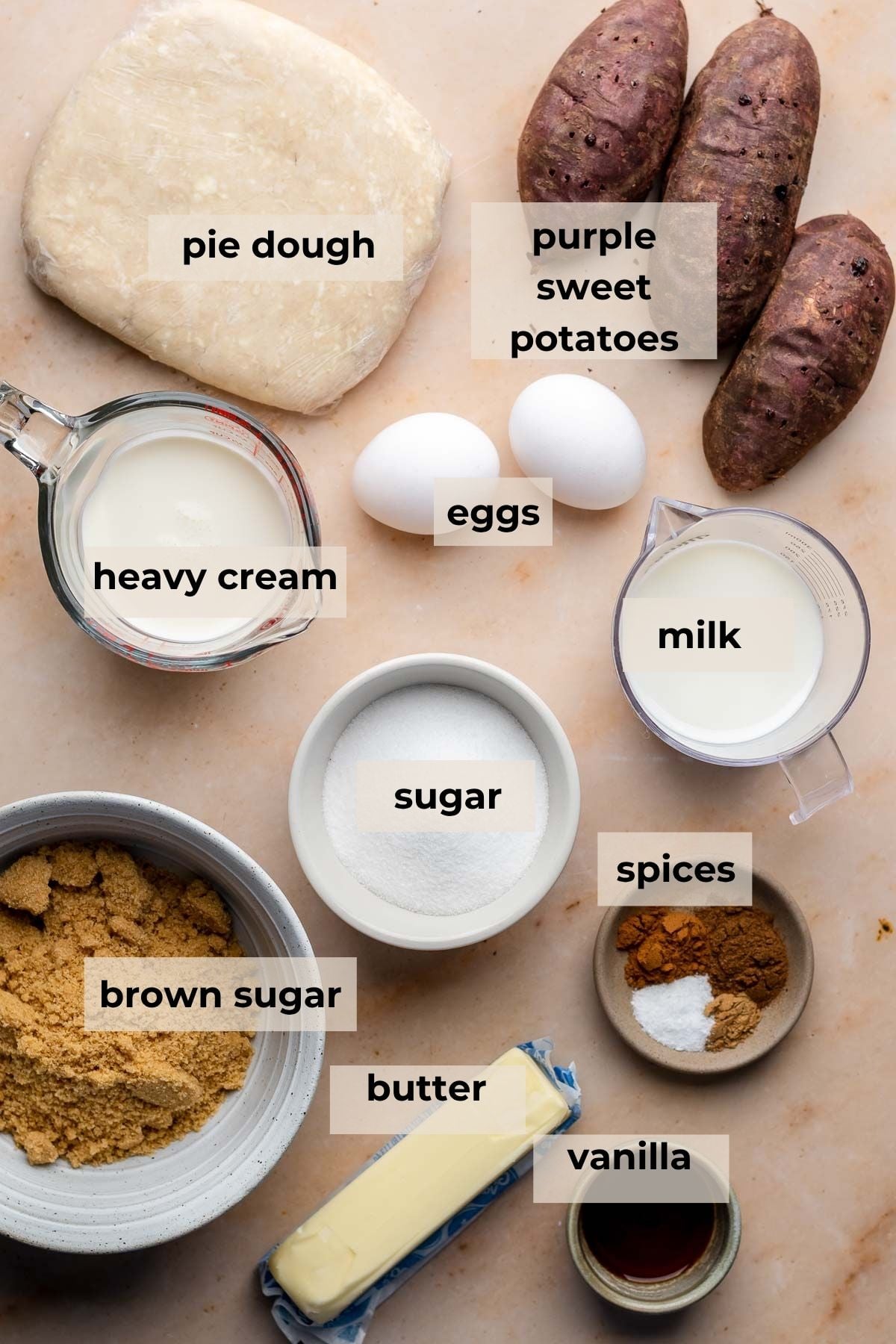 Ingredients for purple sweet potato pie