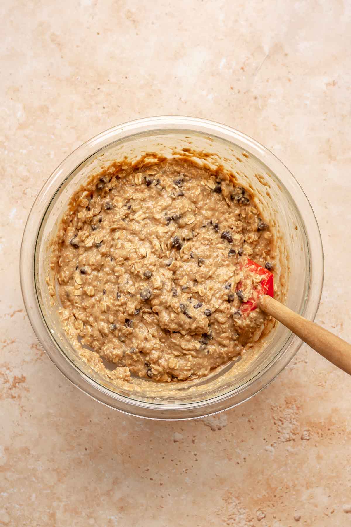 Finished batter with chocolate chips in a bowl.