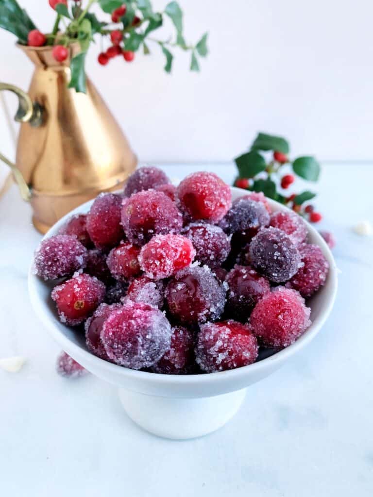 A bowl of sugared cranberries 