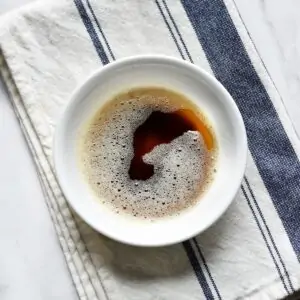 Over head shot of a bowl of liquid brown butter