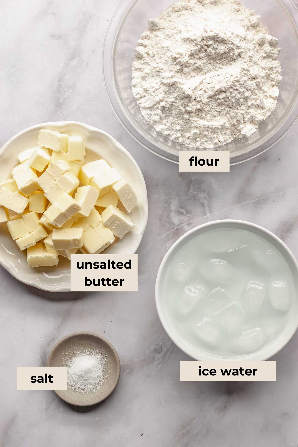 Ingredients for all-butter pie crust.