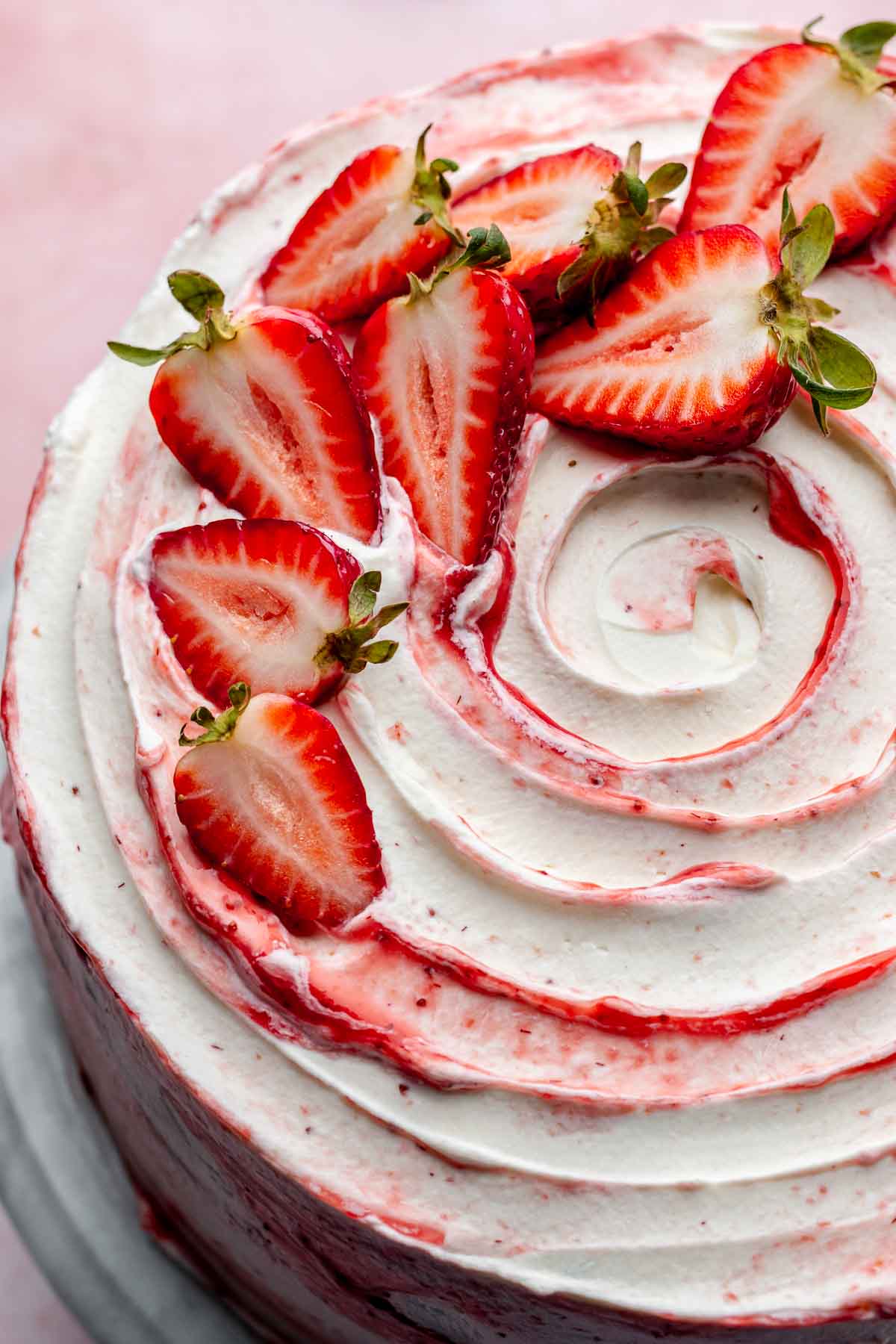 Decorated strawberry shortcake cake.