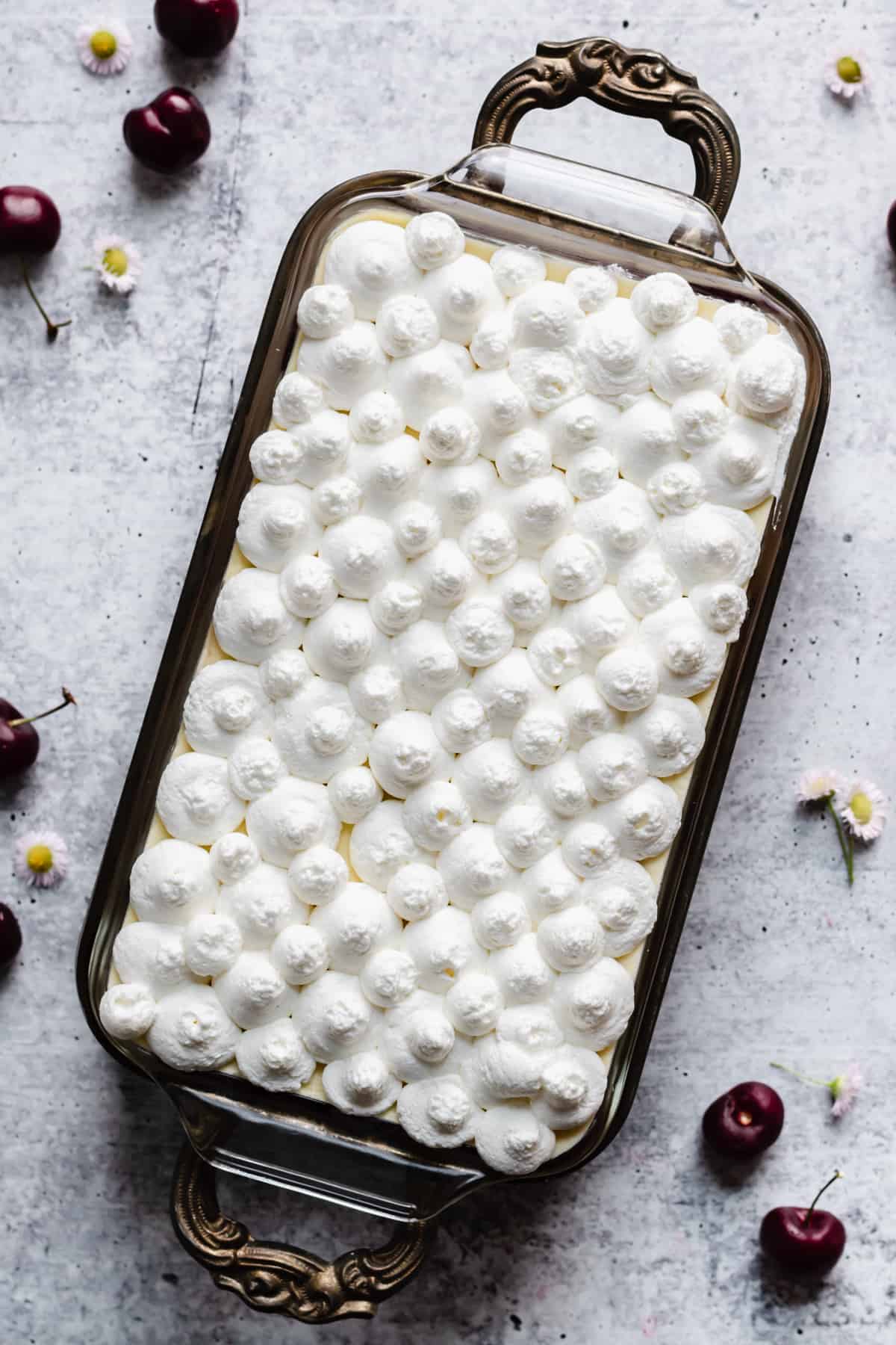 Overhead shot of the piped whipped cream