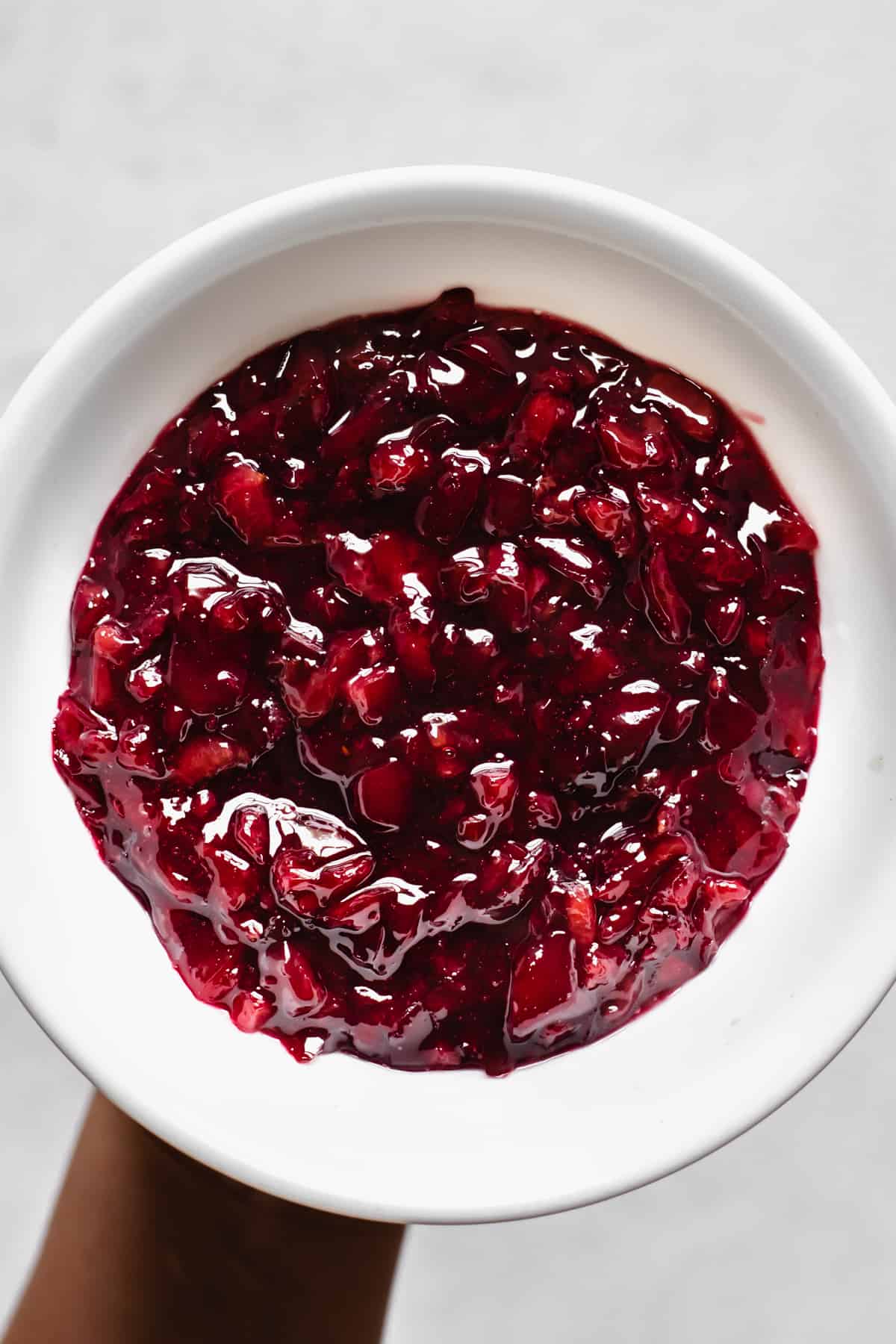 Close up shot of the cherry compote.