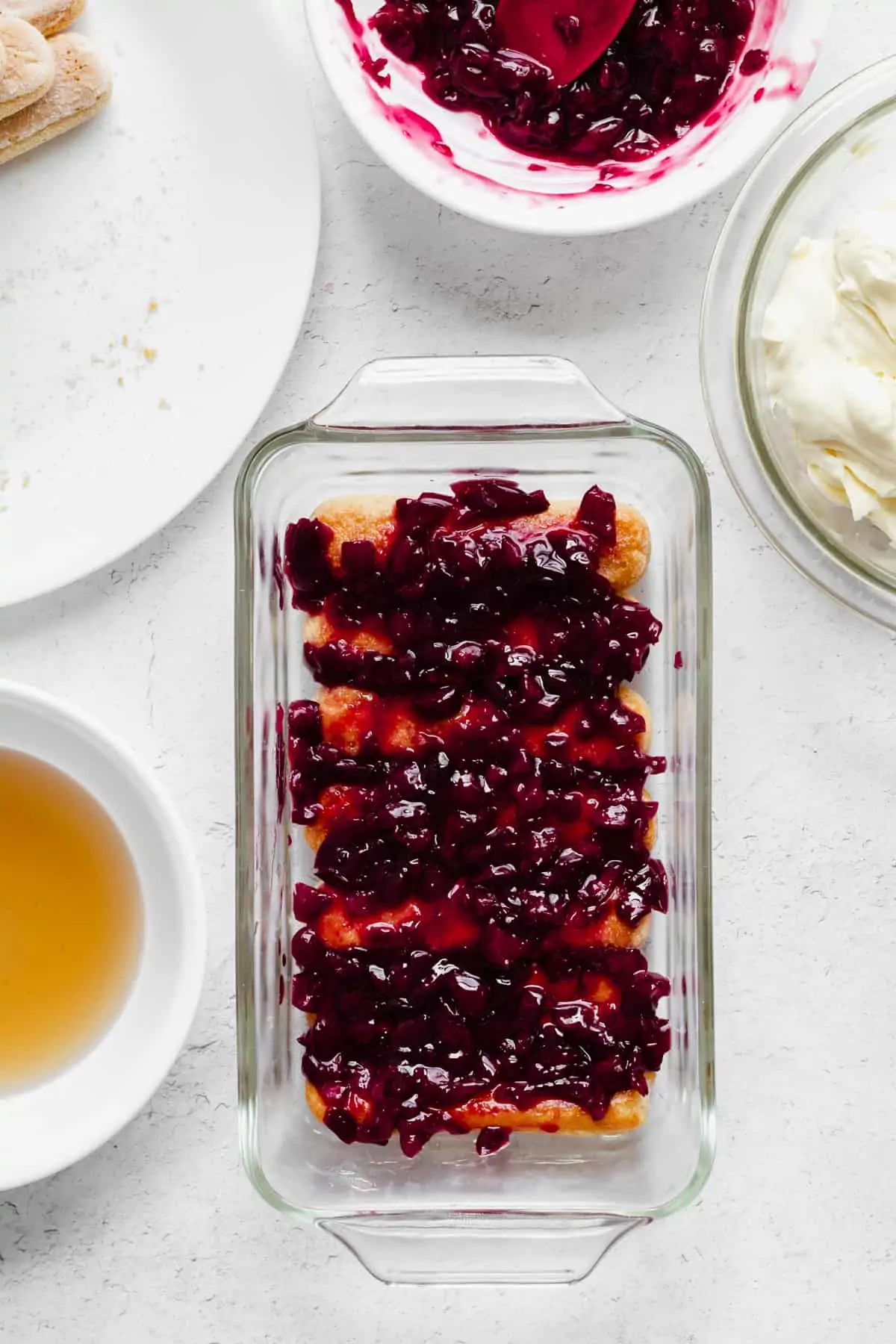 Cherry layer added onto the Cherry Almond Tiramisu