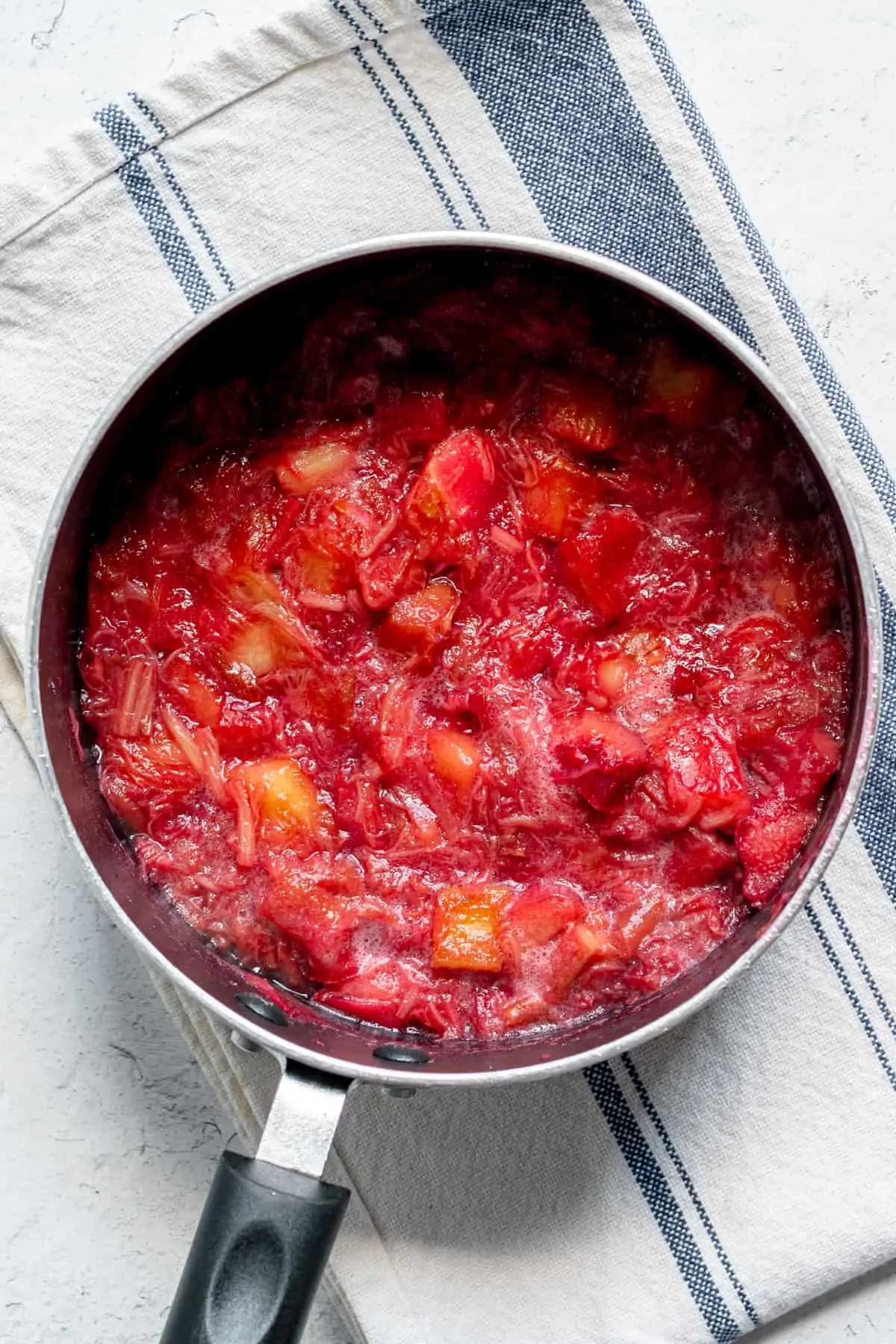 Rhubarb in a pot after being cooked down.