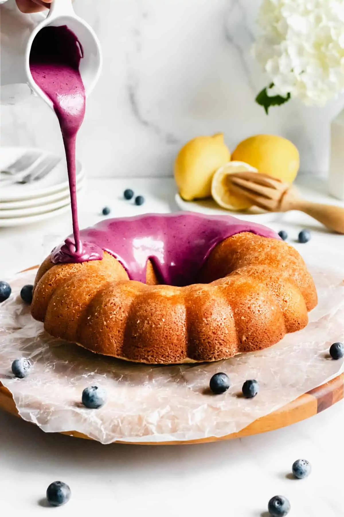 Lemon Pound Cake with Blueberry Glaze