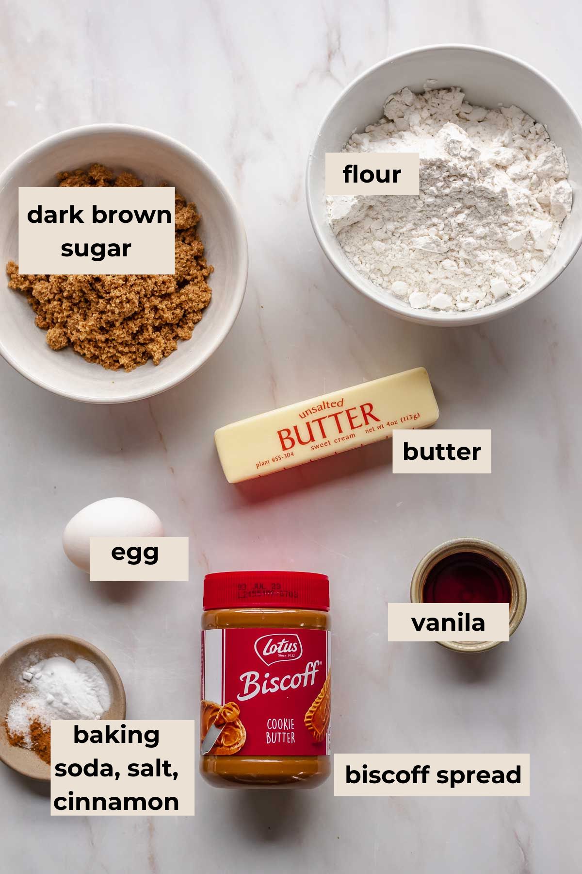 Ingredients for cookie butter cookies.
