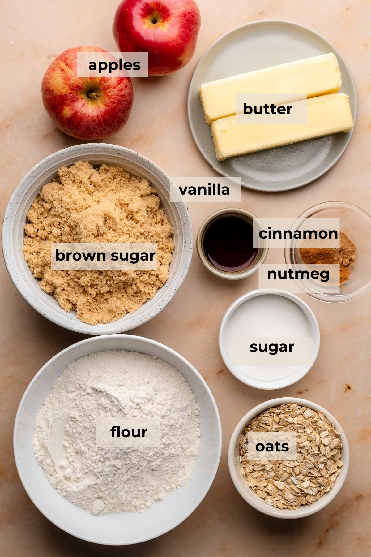 Ingredients for apple crisp bars.