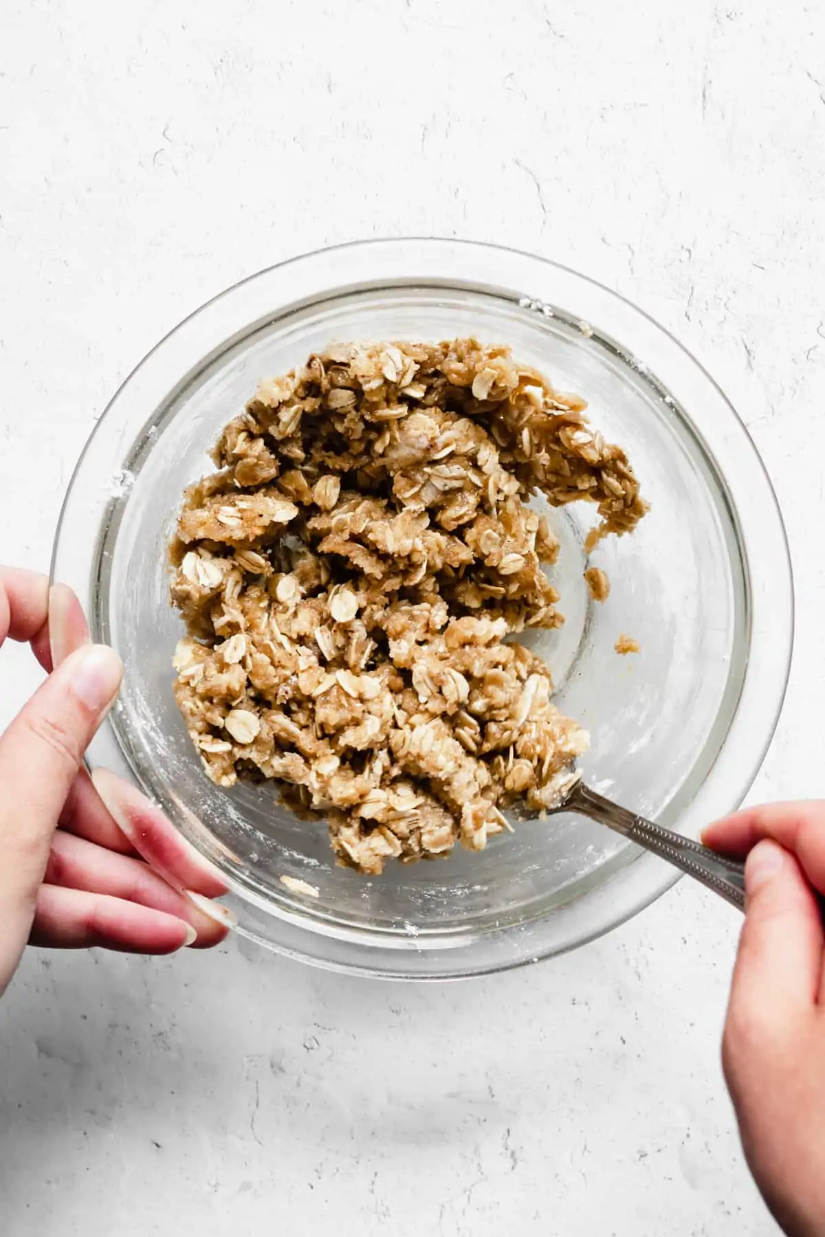 Crumble mixture complete and ready in a bowl.