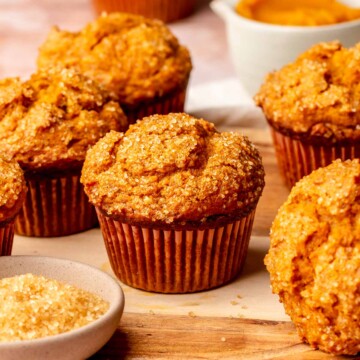 Pumpkin muffins on a platter.