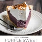 Purple sweet potato pie with a bite removed
