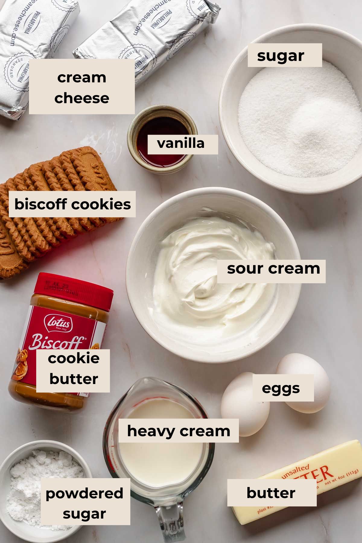 Ingredients for mini Biscoff cheesecakes.