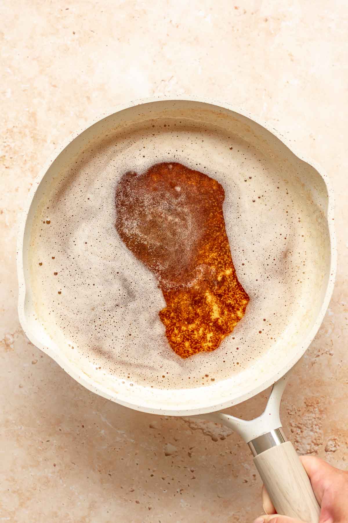 Brown butter in a frying pan.