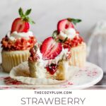 Pinterest pin of Strawberry Crunch Cupcakes