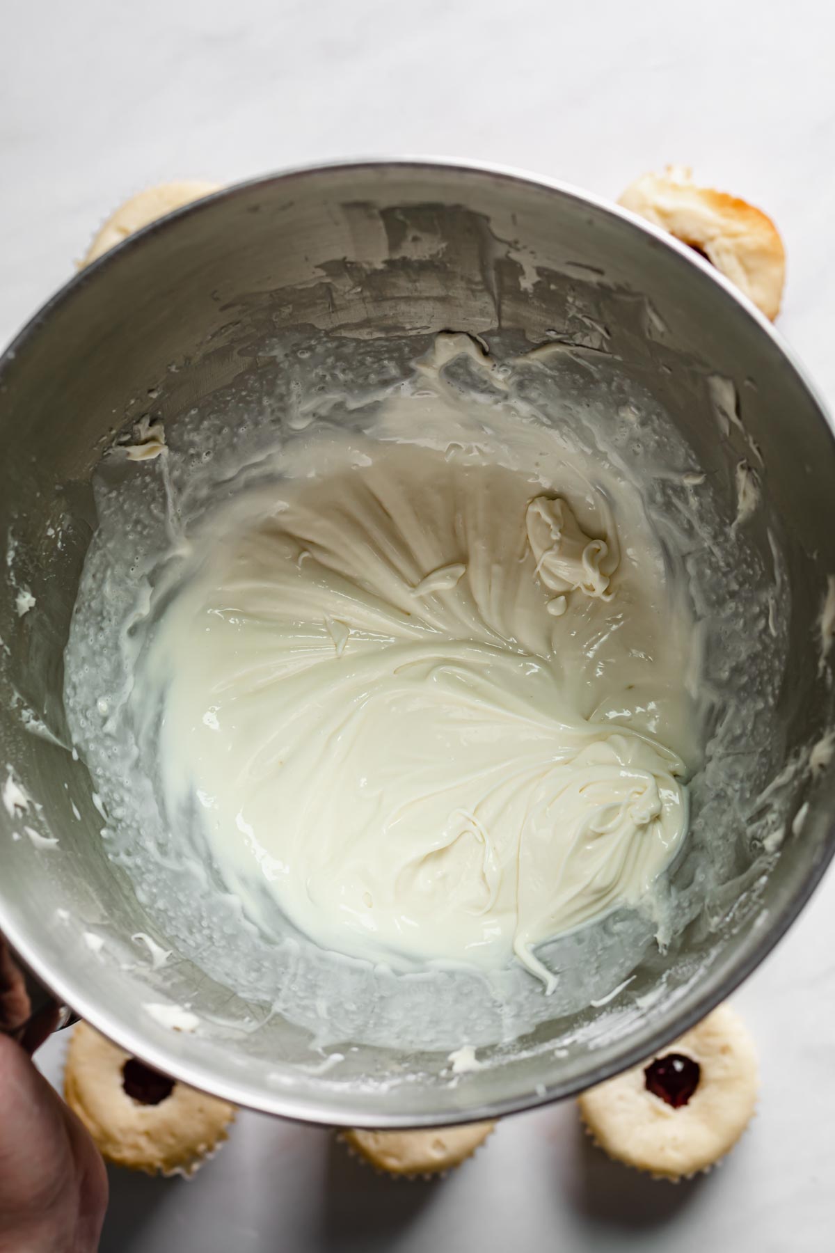 The cream cheese frosting mixture creamed.