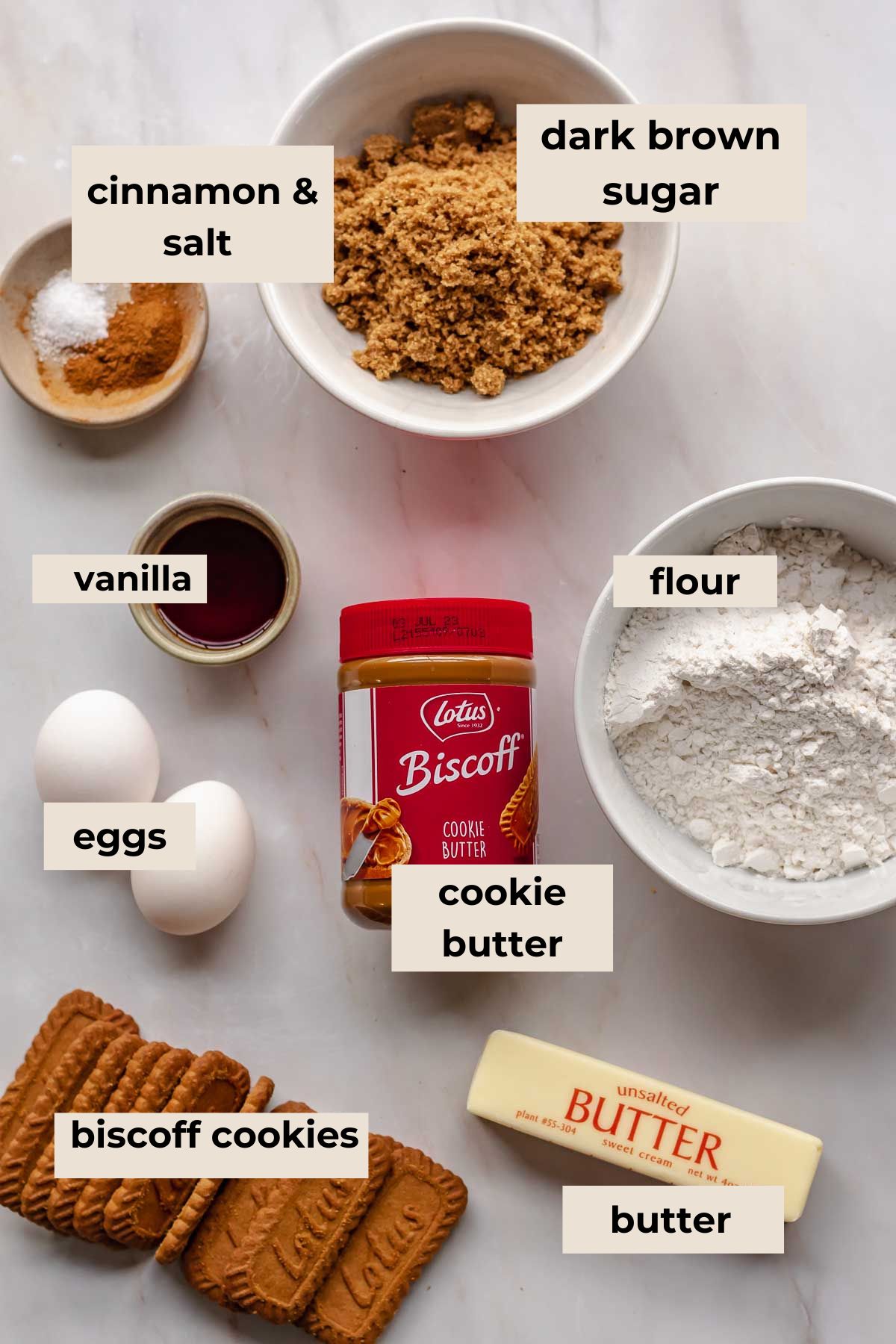 Ingredients for Biscoff blondies.
