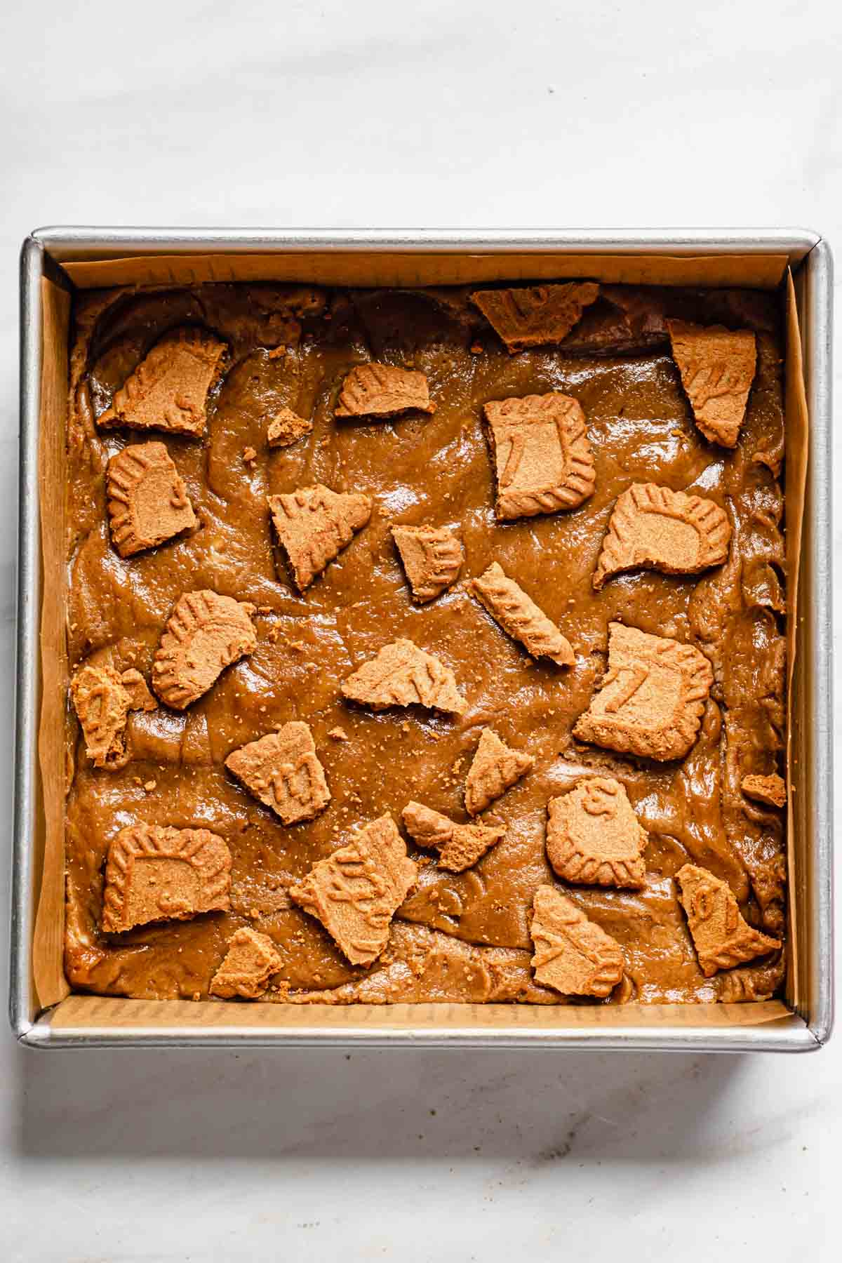 Blondies with cookies added prior to baking.