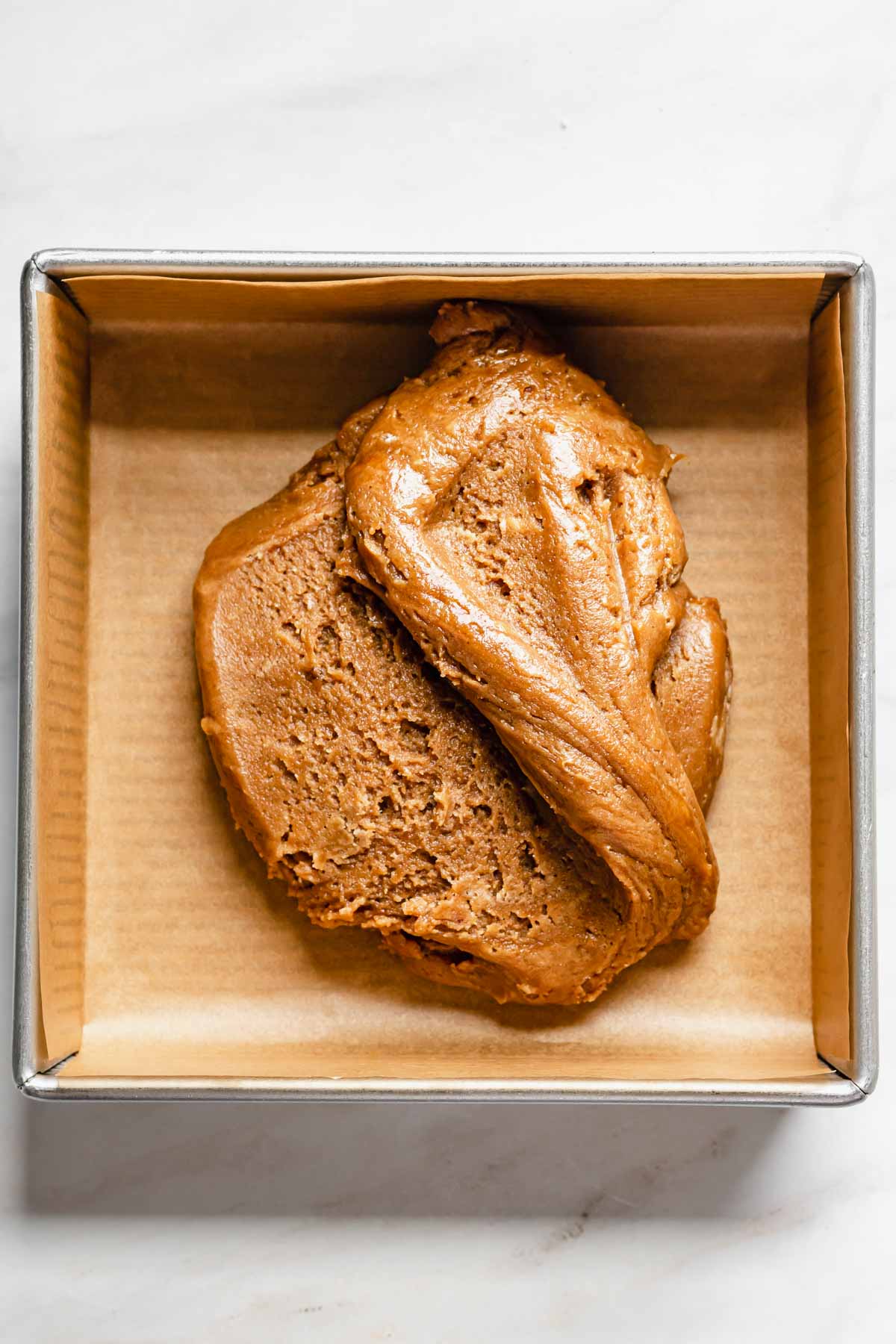 A mound of batter sits in the pan.