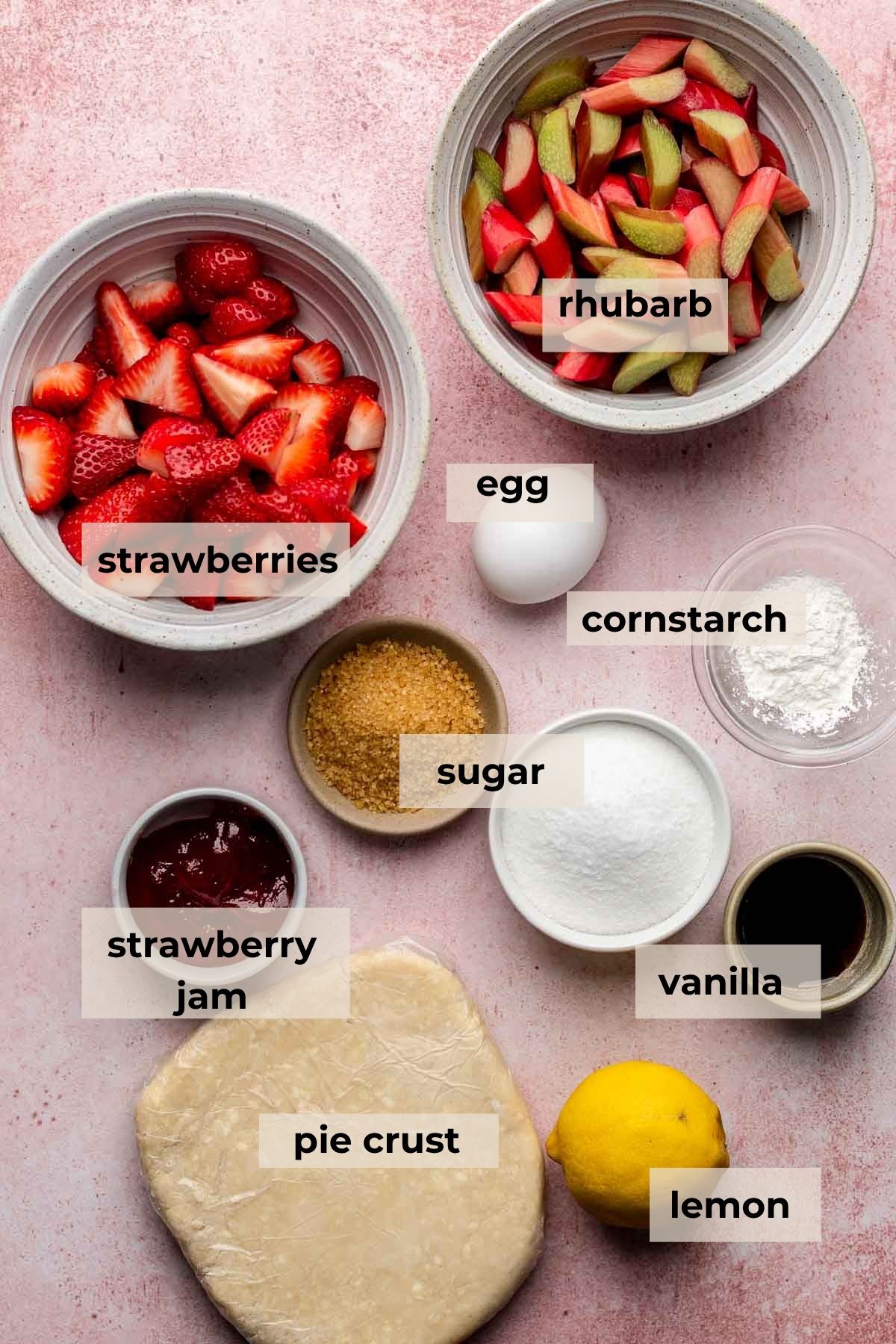 Ingredients for strawberry rhubarb galette.