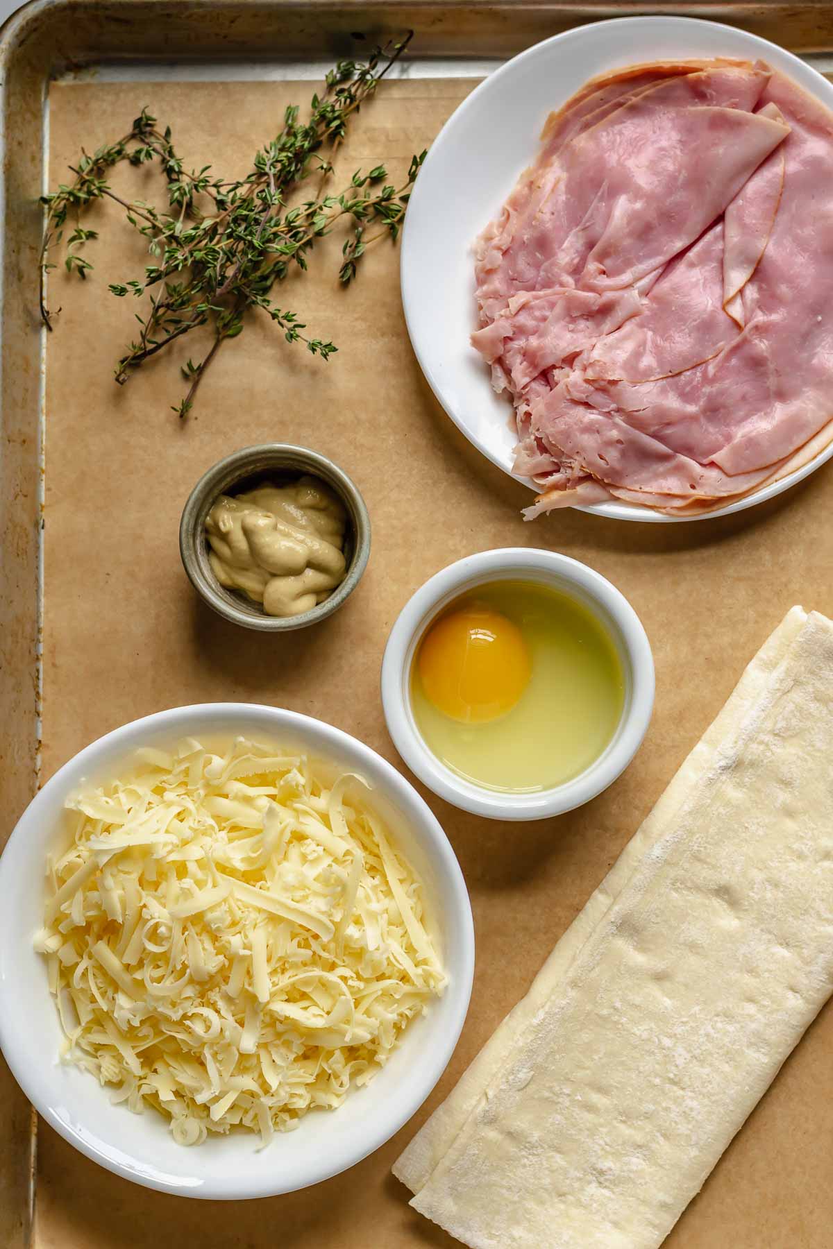 Ingredients for ham and cheese turnovers