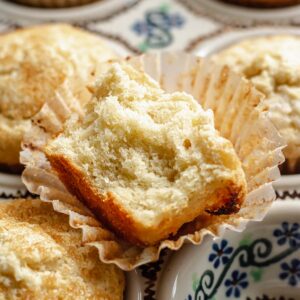 Butter rum muffin split open.