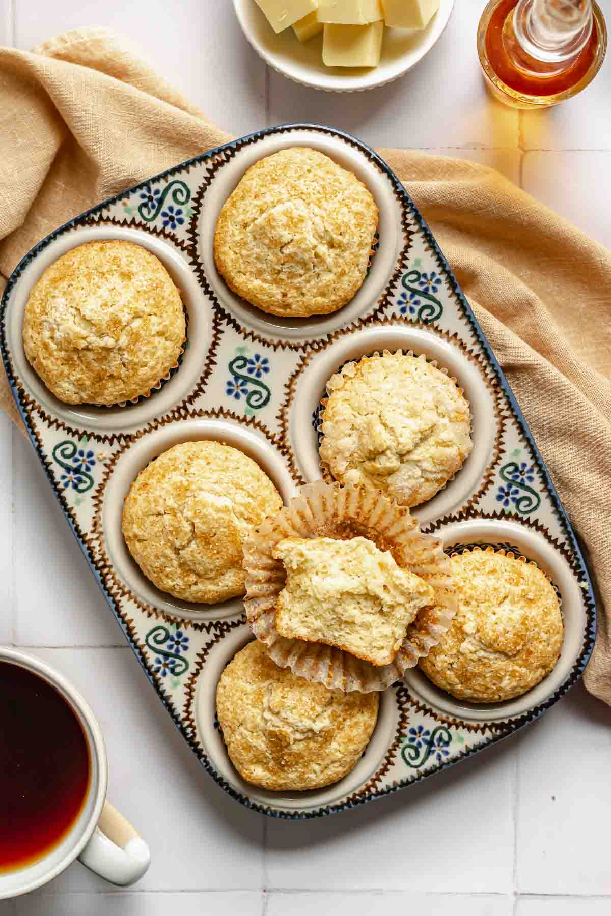 Butter rum muffins in a pan.