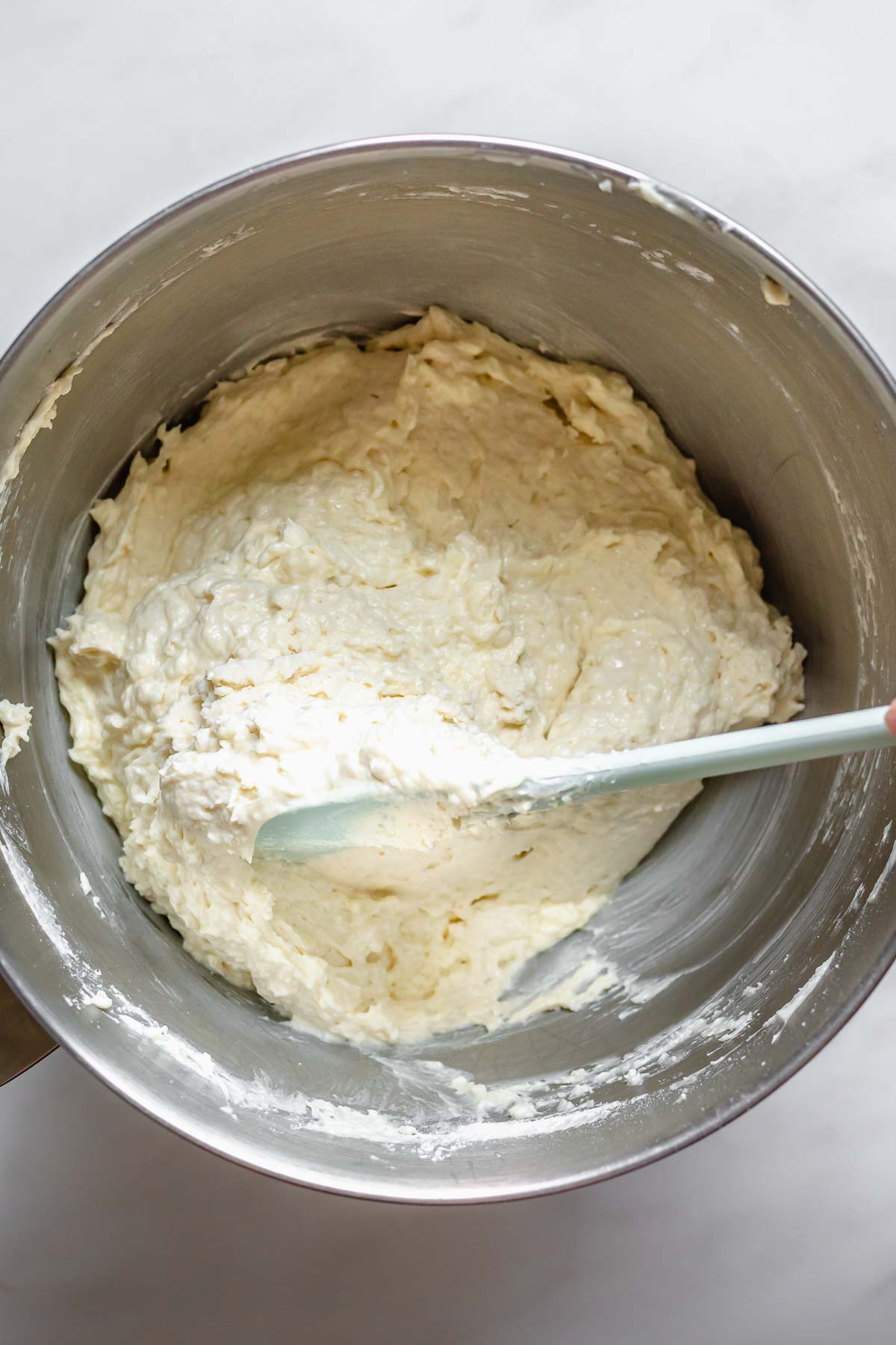 Finished butter rum muffin batter in a bowl.
