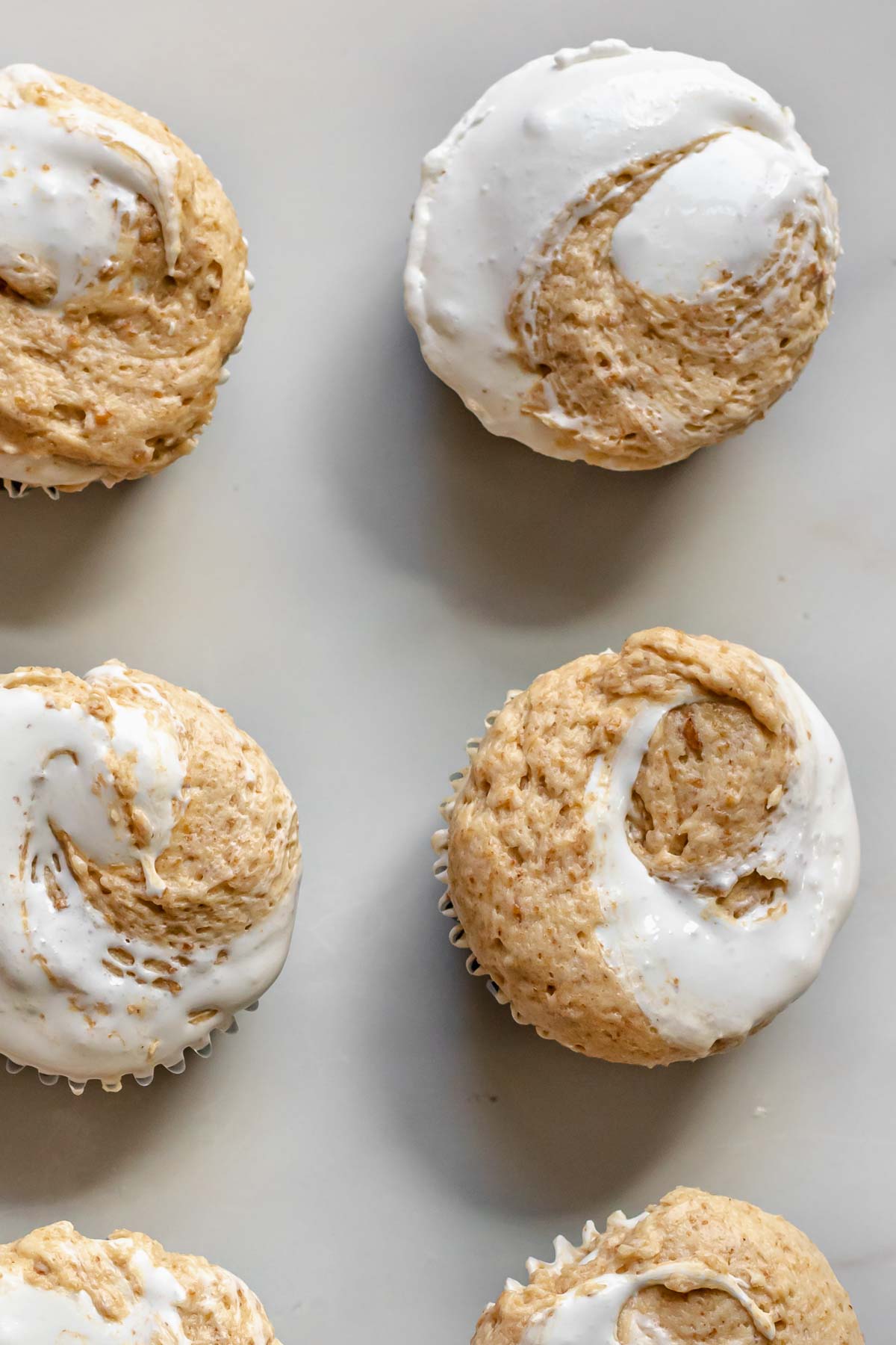 Frosted swirled s'mores cupcakes.