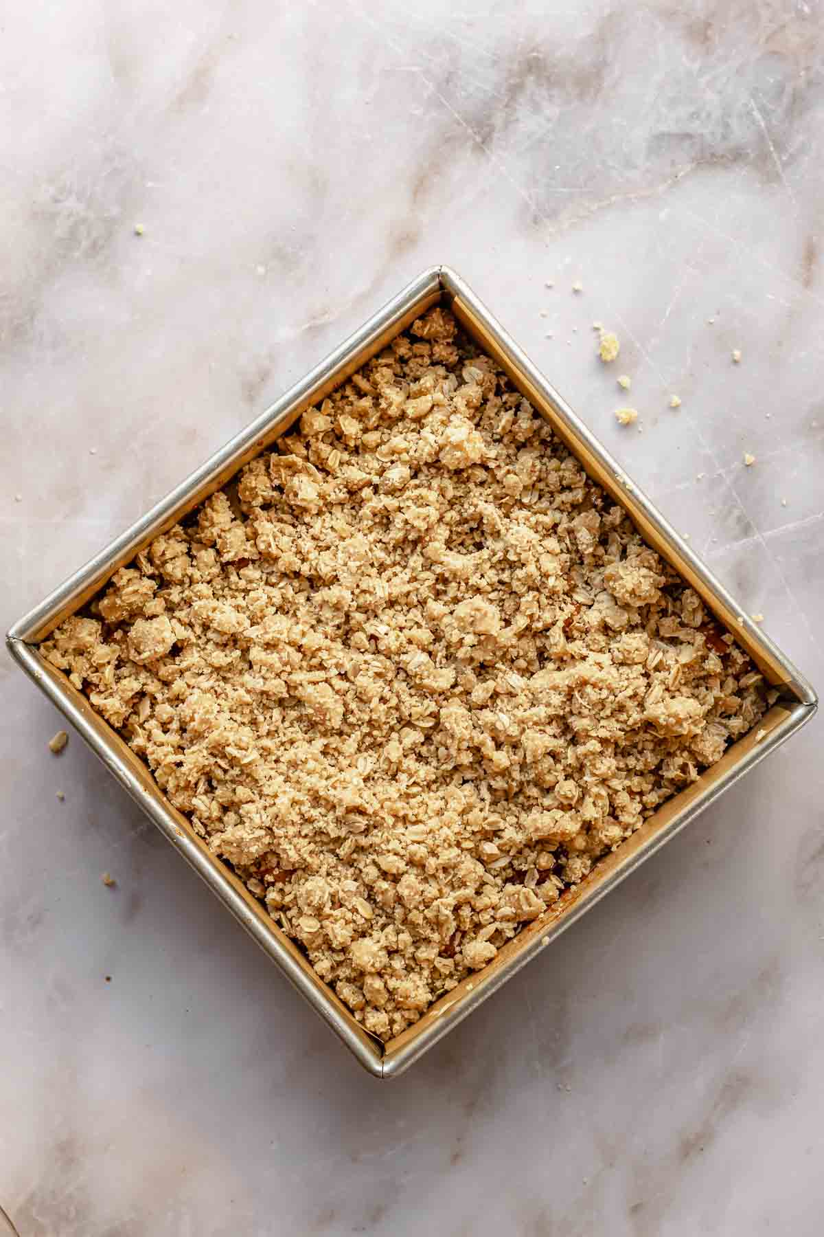 Crumb topping on top of the coffee cake.