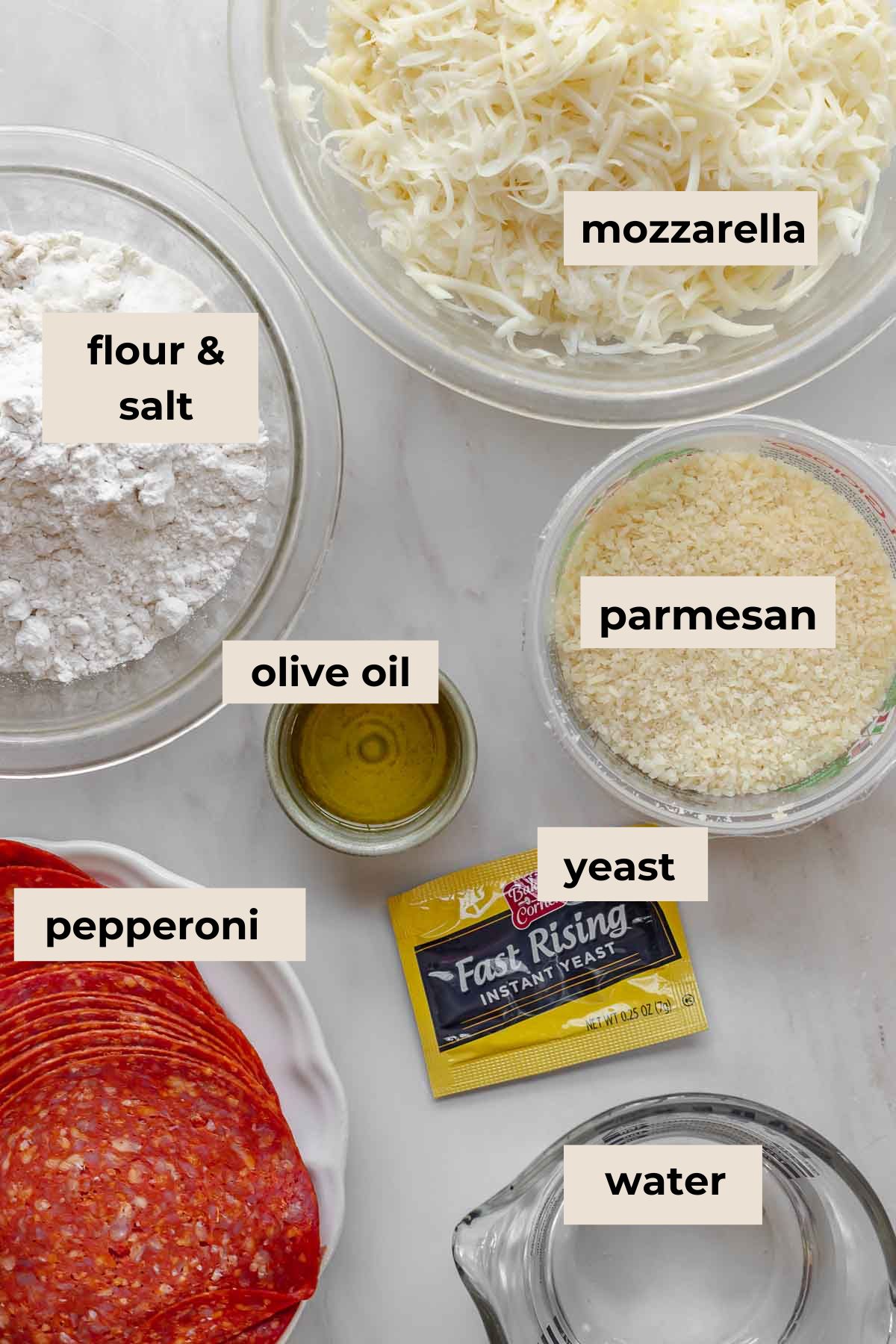 Ingredients for pepperoni bread.