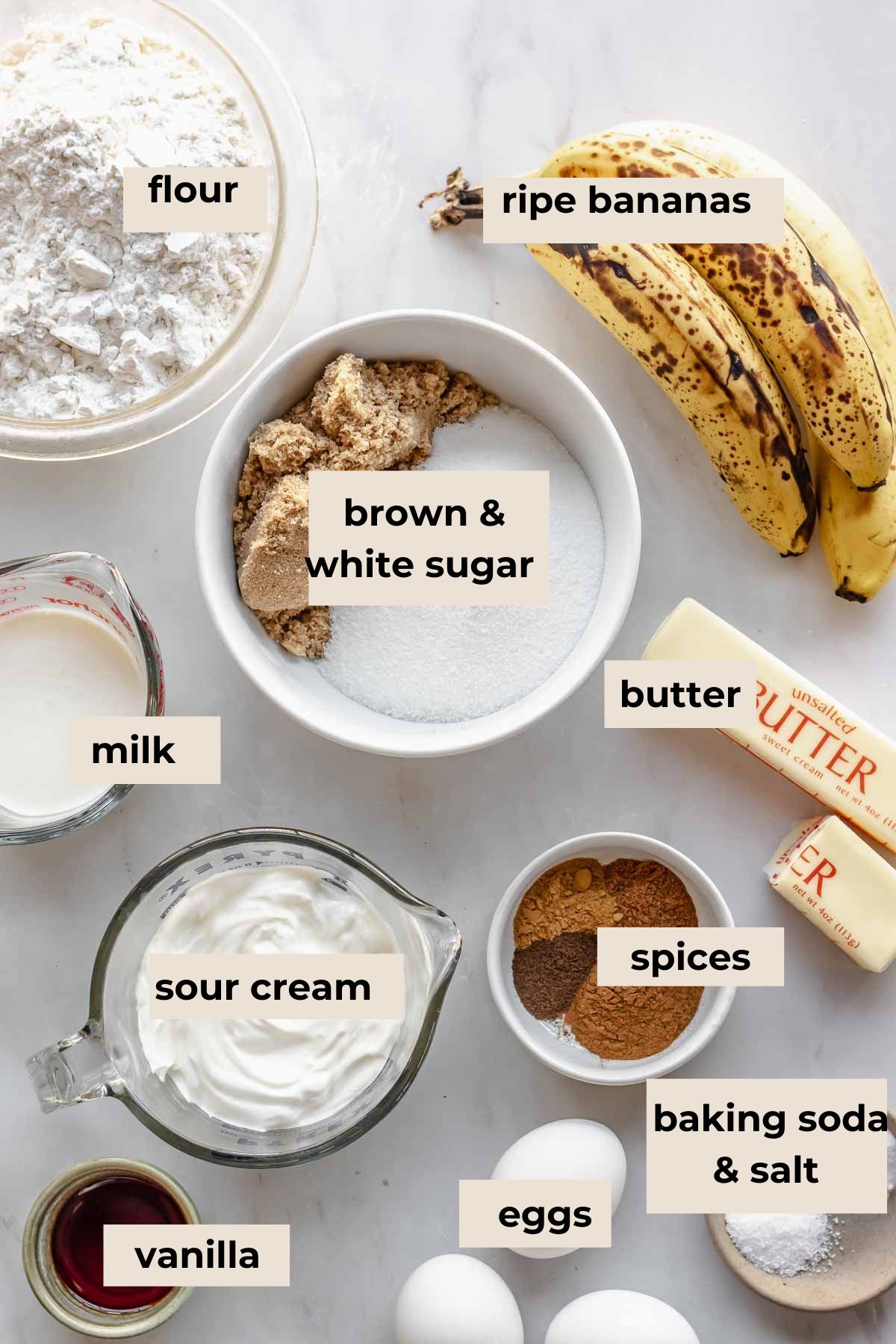 Ingredients for spiced banana cake