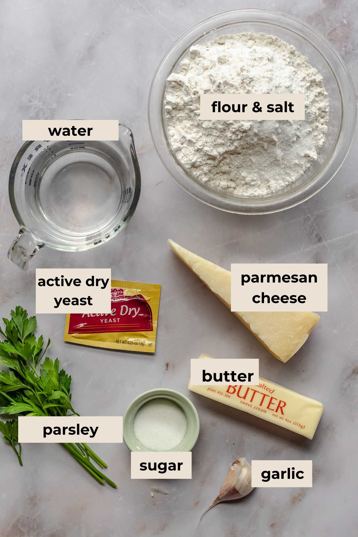 Ingredients for parmesan bread bites.