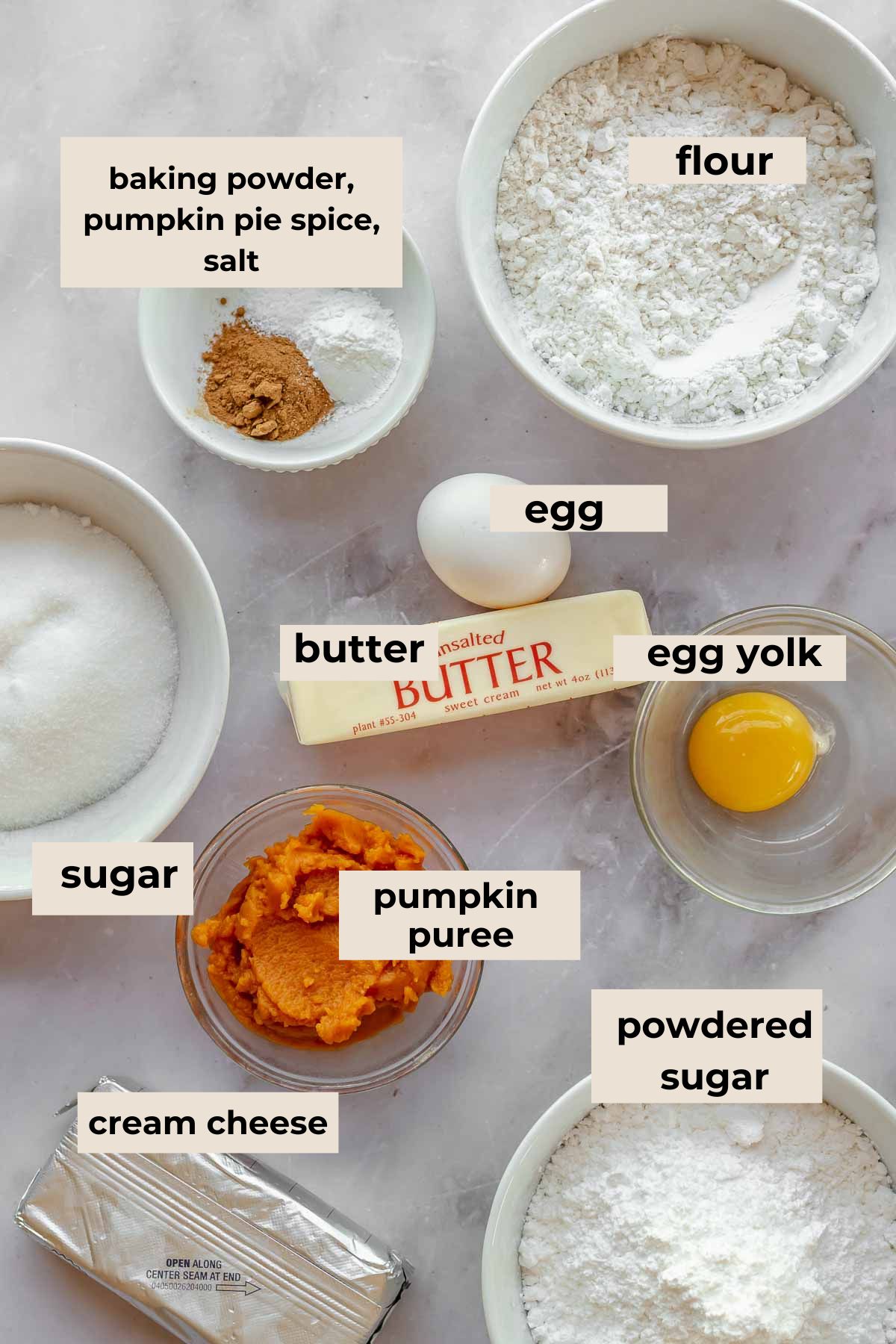 Ingredients for pumpkin gooey bars.