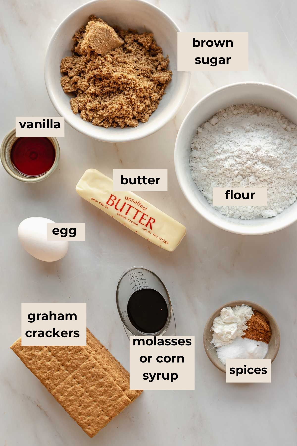 Ingredients for graham cracker cookies.