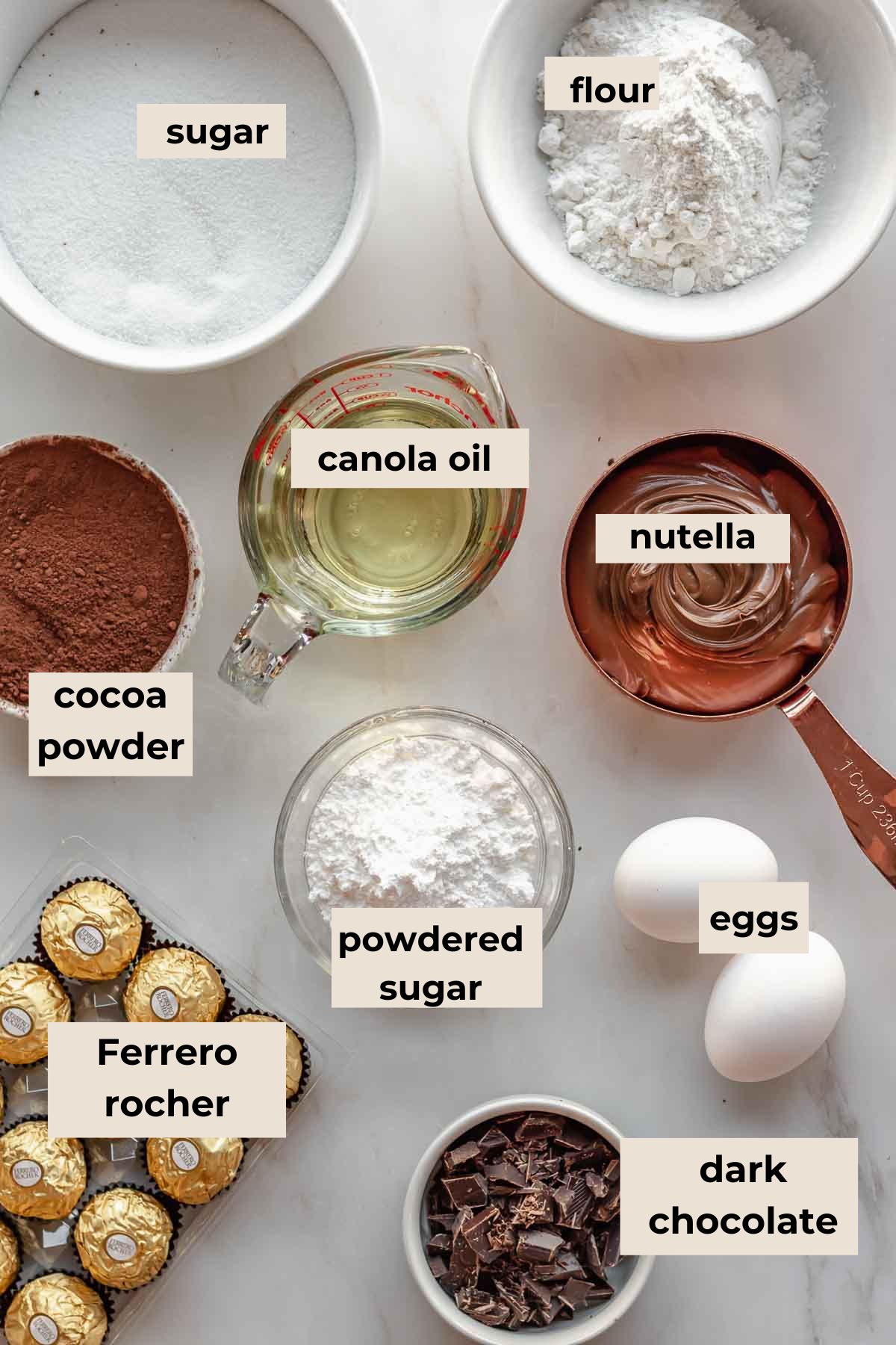 Ingredients for Ferrero Rocher brownies.