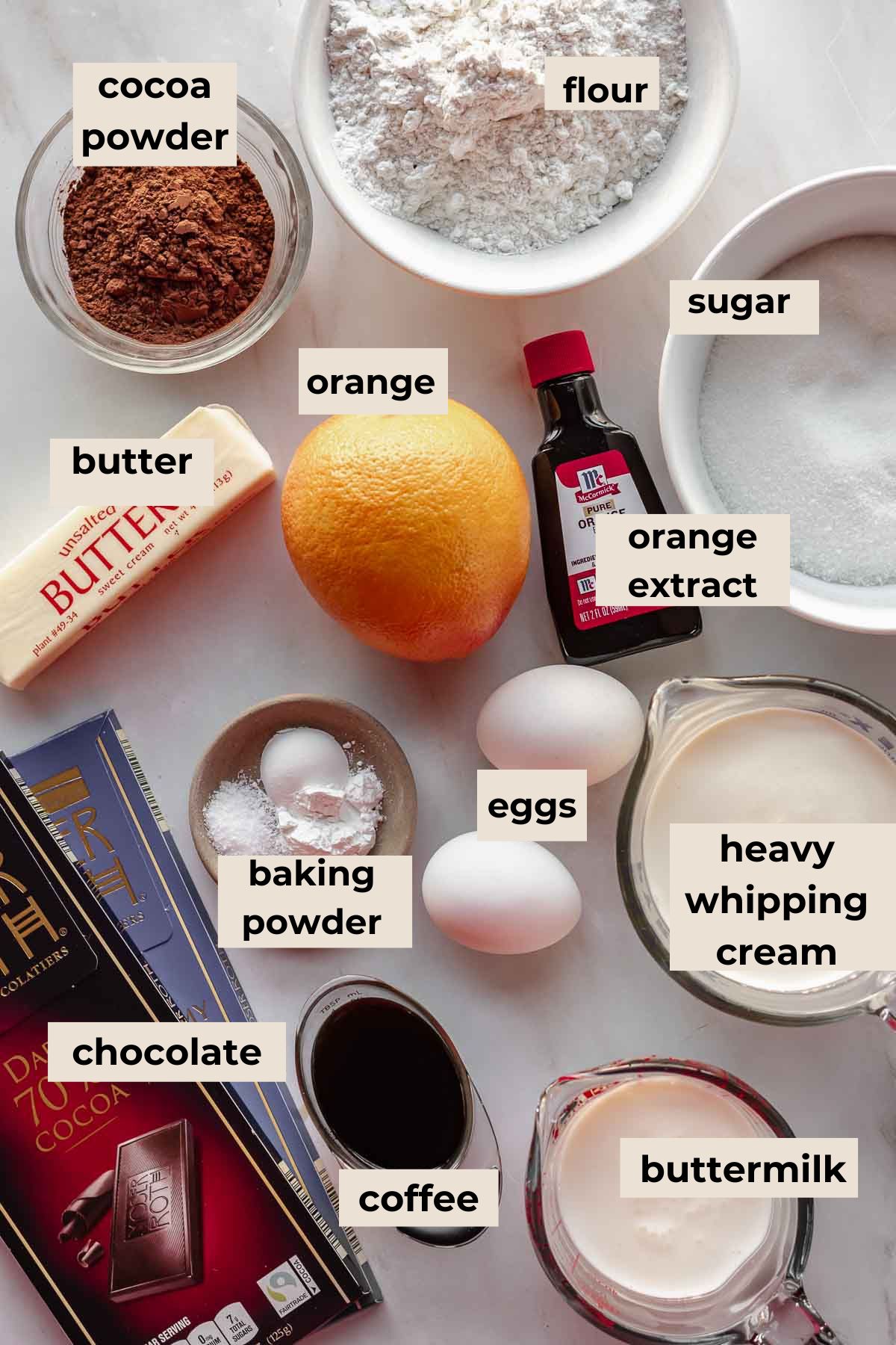 Ingredients for Terry's chocolate orange cake.