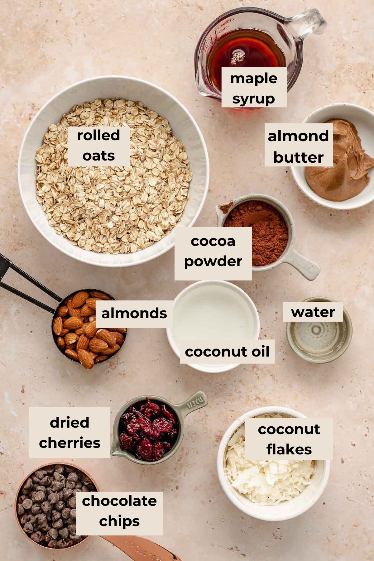 Ingredients for chocolate granola.