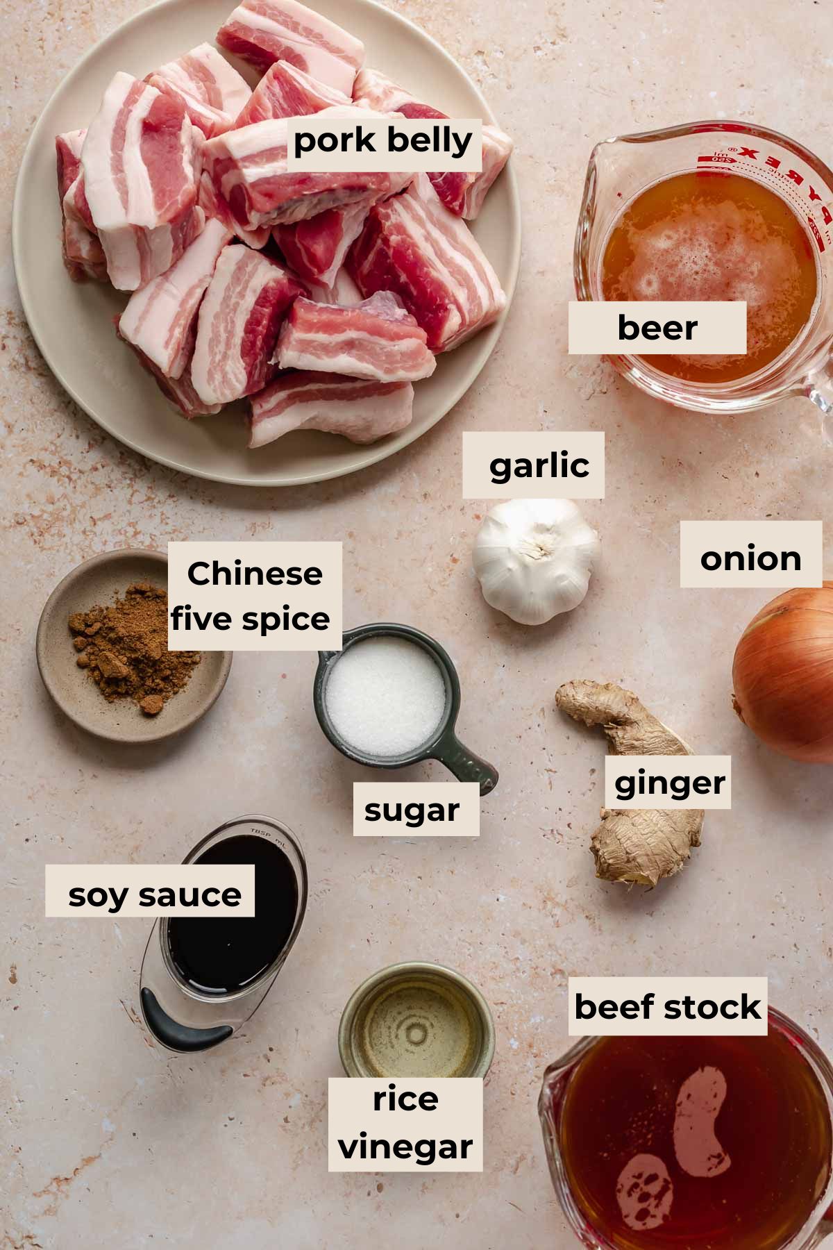 Ingredients for braised pork belly.