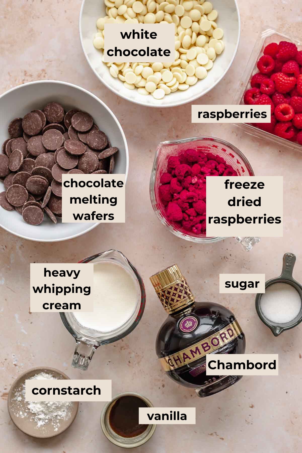Ingredients for raspberry truffles.