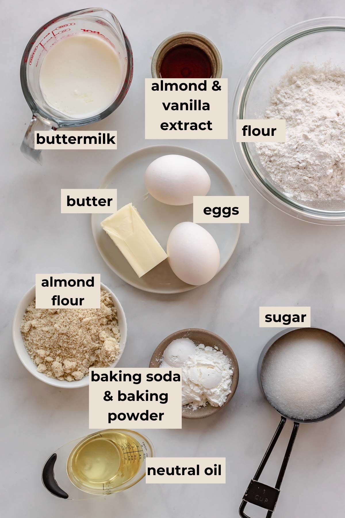 Ingredients for almond cake.