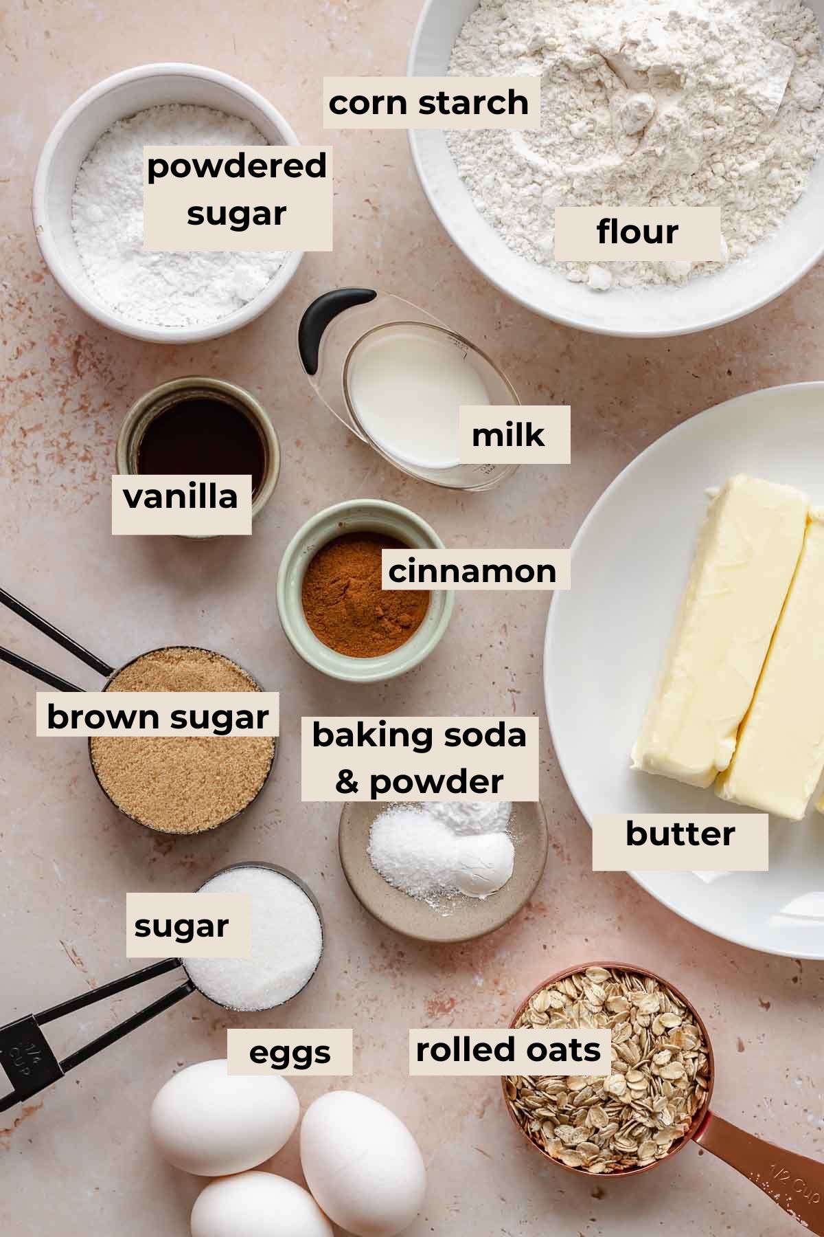 Ingredients for coffee cake cookies.
