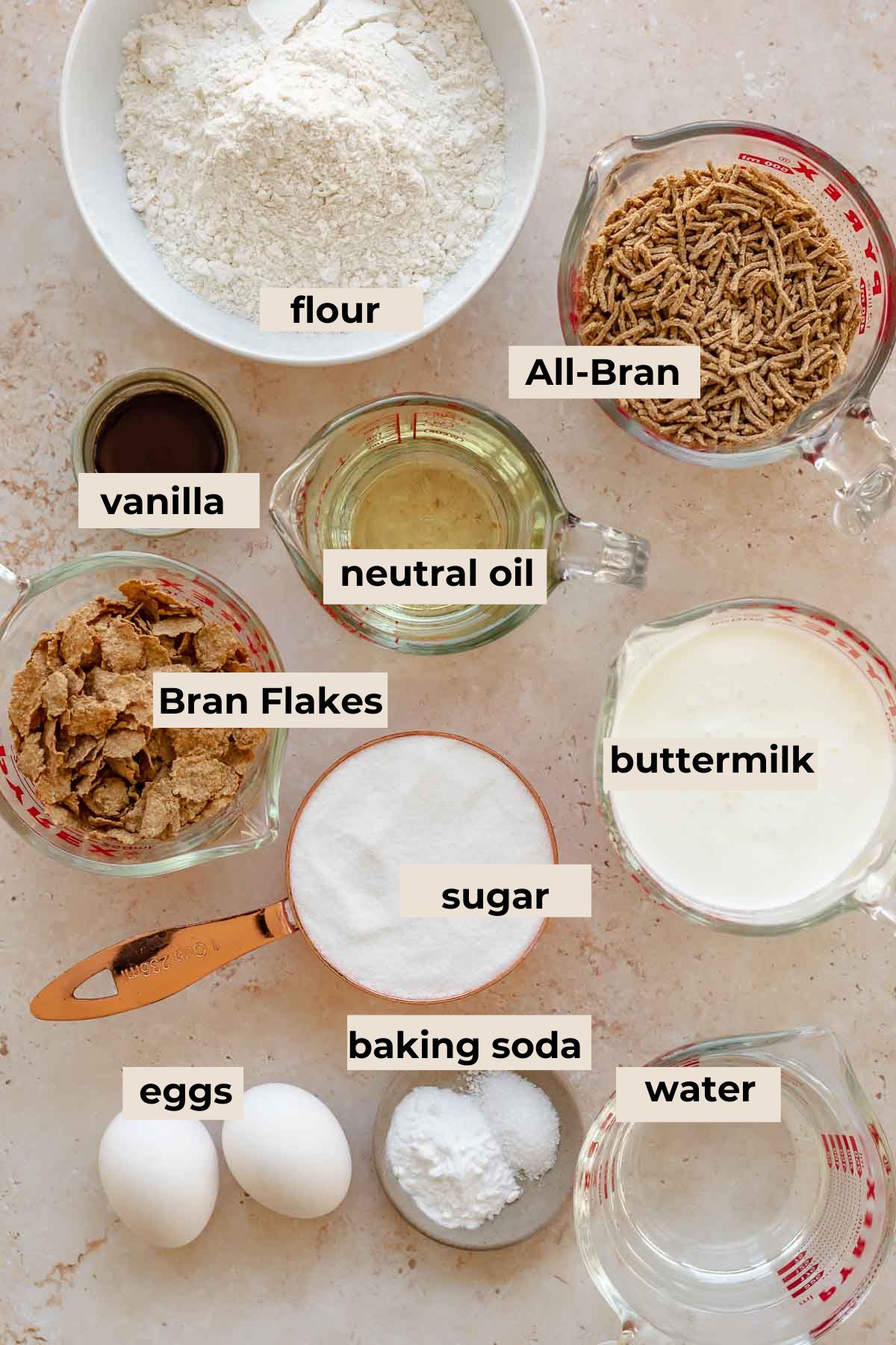 Ingredients for all-bran muffins.