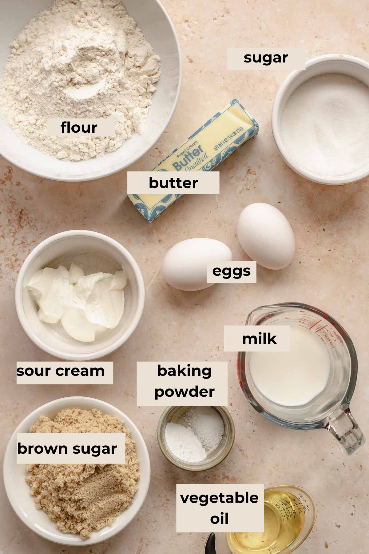 Ingredients for rhubarb crumble cake.