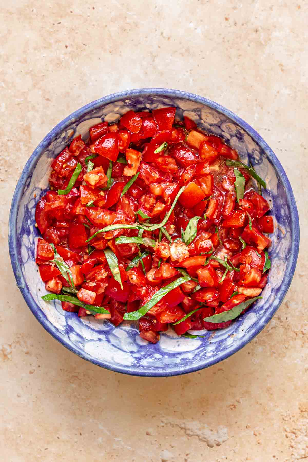 Tomato bruschetta in a bowl.