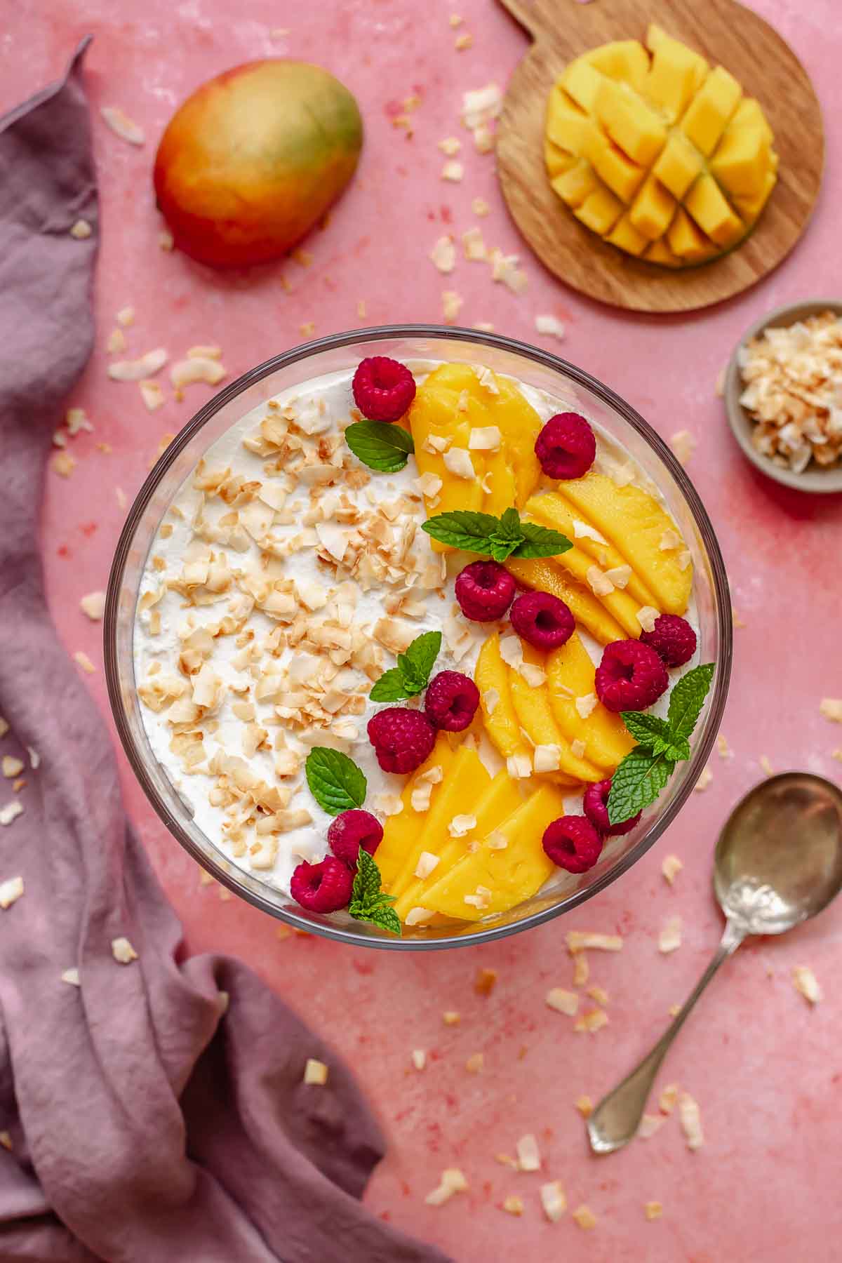 Finished and decorated mango trifle.